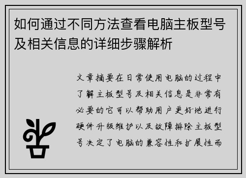 如何通过不同方法查看电脑主板型号及相关信息的详细步骤解析